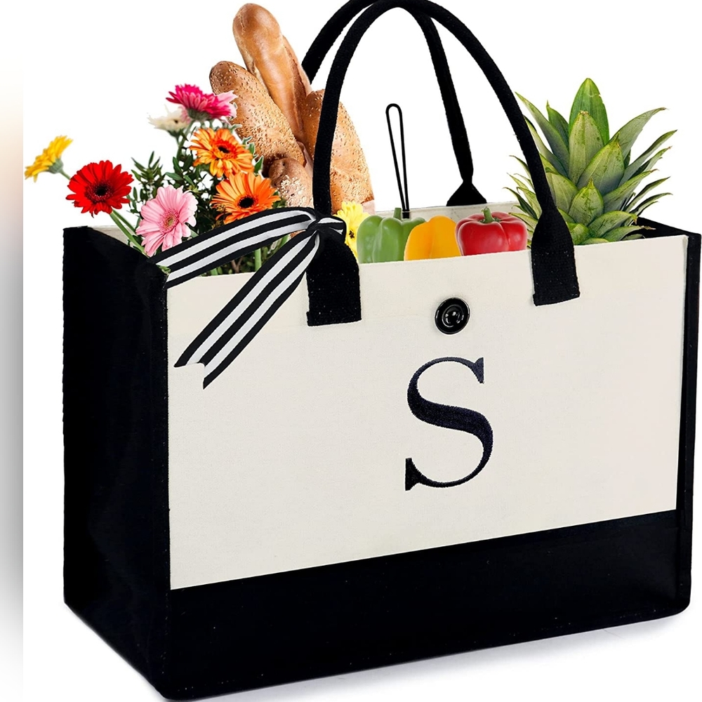 BeeGreen Initial Canvas Tote Bag "S" 13 oz
